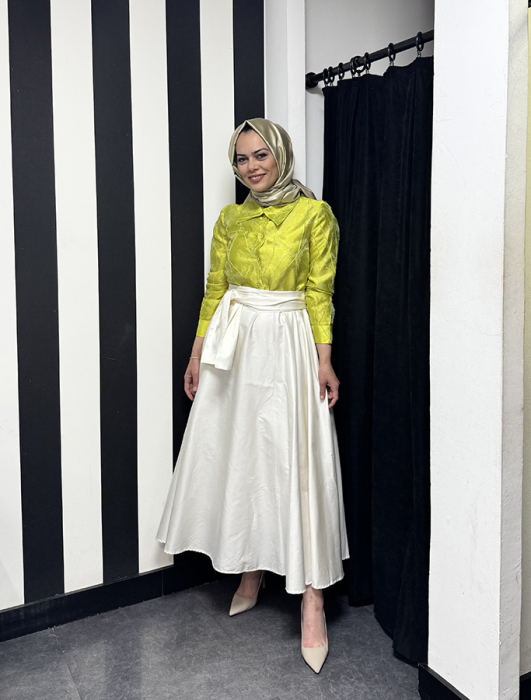 Bey's Design Poplin 2Renk Elbise YEŞİL - 3