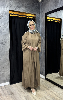 Ceremony Memory Cupra Kolları Büzgülü Kaftan KAKAO KAHVE 
