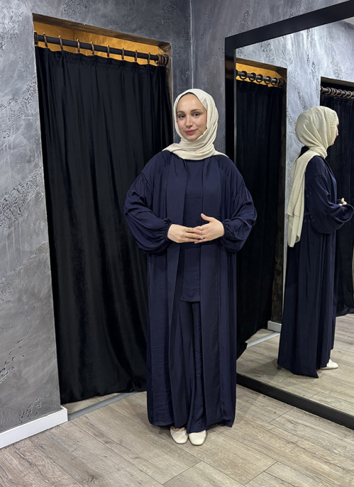 Ceremony Memory Cupra Kolları Büzgülü Kaftan LACİVERT - 2