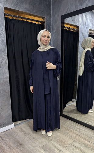Ceremony Memory Cupra Kolları Büzgülü Kaftan LACİVERT - 5