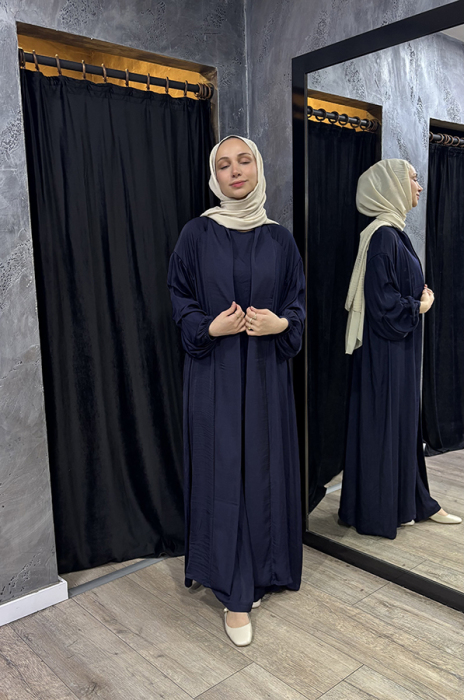 Ceremony Memory Cupra Kolları Büzgülü Kaftan LACİVERT - 6