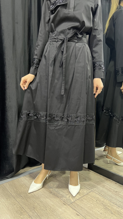 Hukka İşleme Detaylı Etek SİYAH - 3
