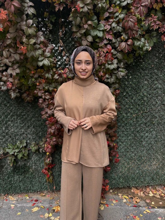 Hukka Tencel Kumaş Detaylı Triko Bluz CAMEL - 1
