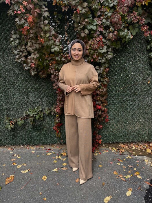 Hukka Tencel Kumaş Detaylı Triko Bluz CAMEL - 2