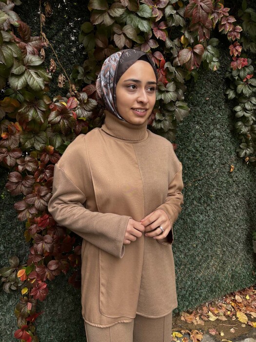 Hukka Tencel Kumaş Detaylı Triko Bluz CAMEL - 3