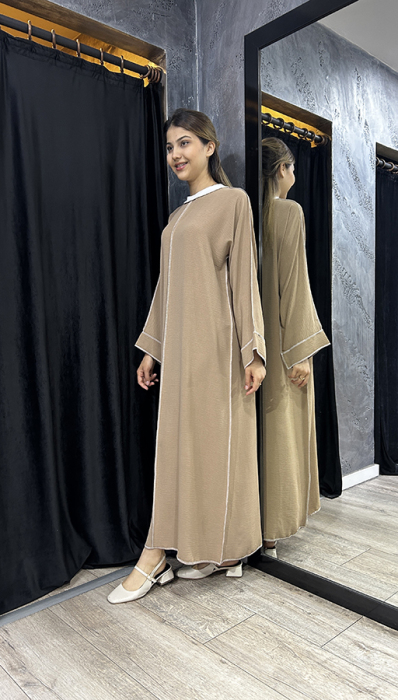 Katrem Biye Detaylı Abaya CAMEL - 4