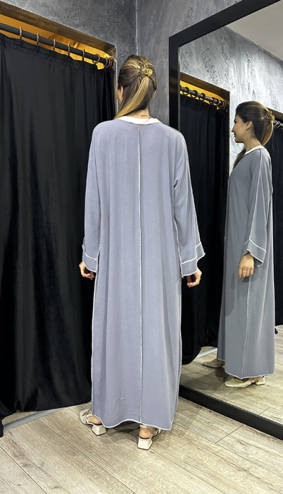 Katrem Biye Detaylı Abaya GRİ - 3