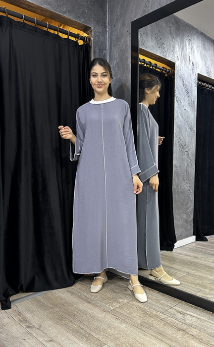 Katrem Biye Detaylı Abaya GRİ - 1