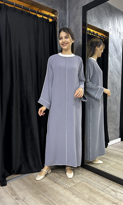 Katrem Biye Detaylı Abaya GRİ - 2