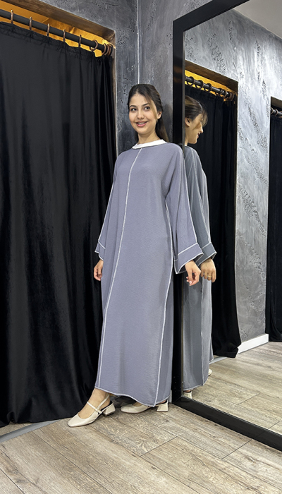 Katrem Biye Detaylı Abaya GRİ - 4