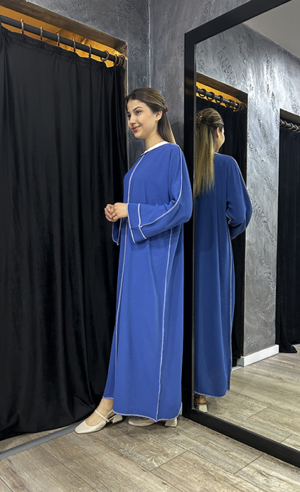 Katrem Biye Detaylı Abaya İNDİGO - 2