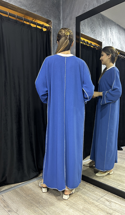 Katrem Biye Detaylı Abaya İNDİGO - 3