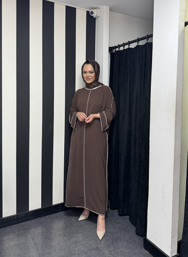 Katrem Biye Detaylı Abaya KAHVE 