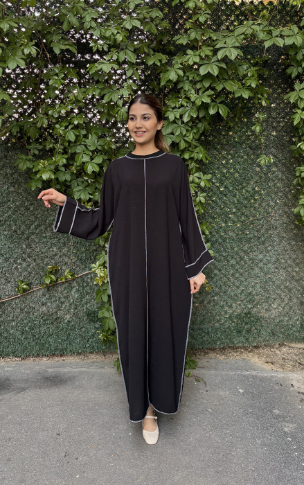 Katrem Biye Detaylı Abaya SİYAH - 3