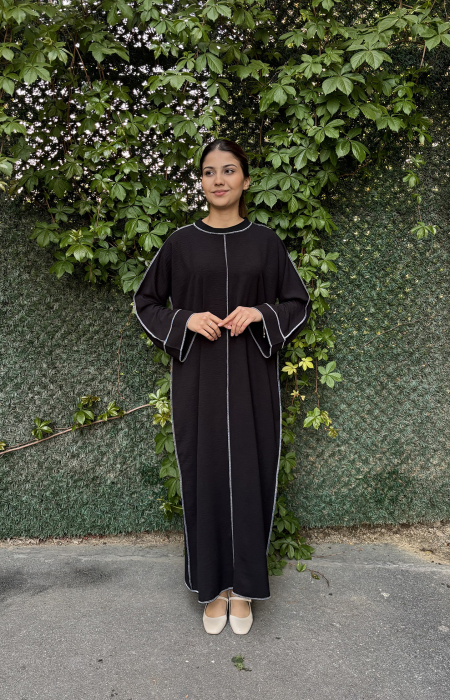 Katrem Biye Detaylı Abaya SİYAH - 1