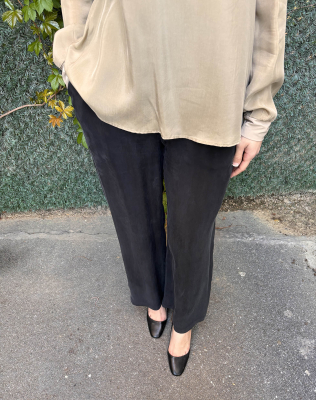 Miss Dalida Beli Lastikli Bol Paça Cupro Pantolon BLACK - 5