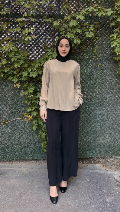 Miss Dalida Beli Lastikli Bol Paça Cupro Pantolon BLACK - 3
