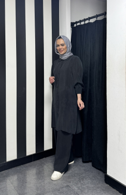 Miss Dalida Beli Lastikli Bol Paça Cupro Pantolon BLACK 