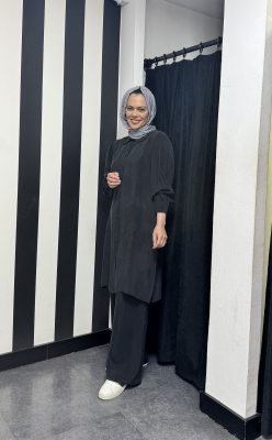 Miss Dalida Beli Lastikli Bol Paça Cupro Pantolon BLACK - 2