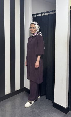 Miss Dalida Beli Lastikli Bol Paça Cupro Pantolon Oubergine - 3