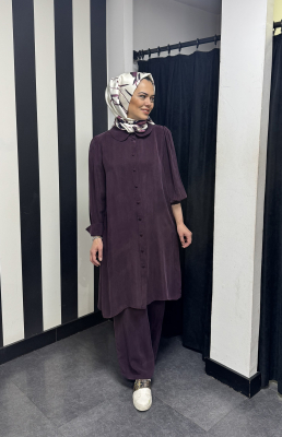 Miss Dalida Beli Lastikli Bol Paça Cupro Pantolon Oubergine - 4