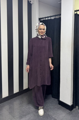 Miss Dalida Beli Lastikli Bol Paça Cupro Pantolon Oubergine - 5