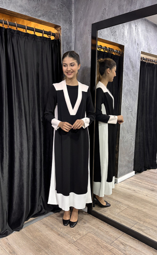 Miss Dalida İç Elbiseli V Yaka Triko Elbise BLACK - 1