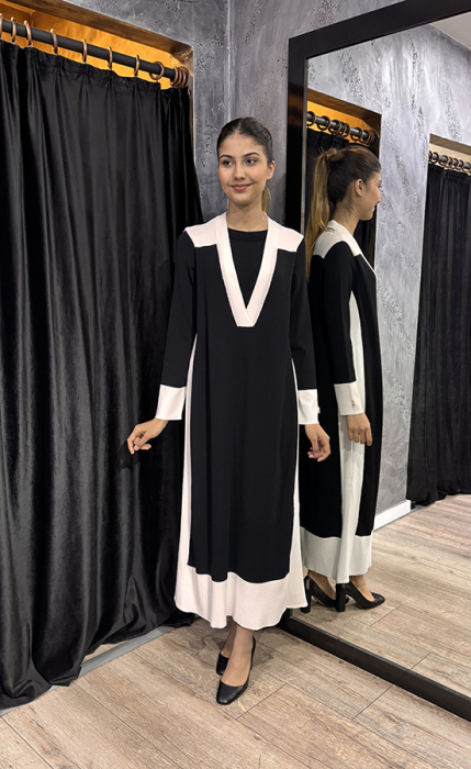 Miss Dalida İç Elbiseli V Yaka Triko Elbise BLACK - 5