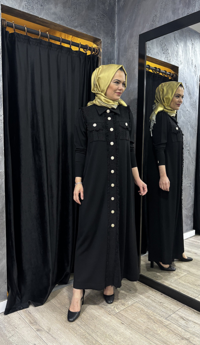 Miss Dalida Püskül Ve Düğme Detaylı Klasik Hırka BLACK - 2