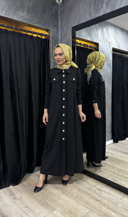 Miss Dalida Püskül Ve Düğme Detaylı Klasik Hırka BLACK - 3
