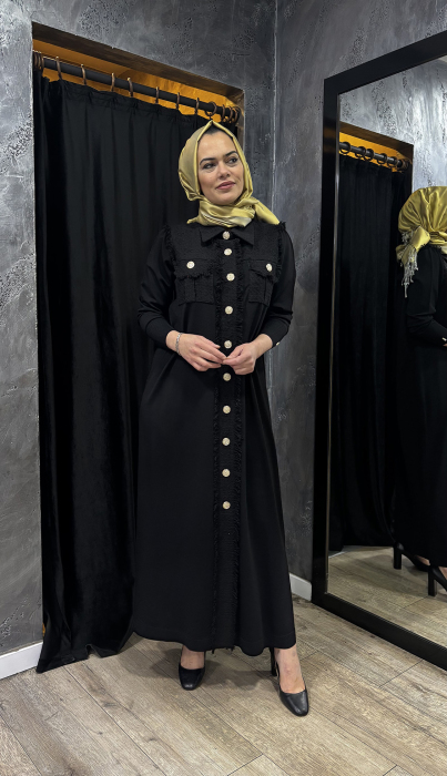 Miss Dalida Püskül Ve Düğme Detaylı Klasik Hırka BLACK - 1