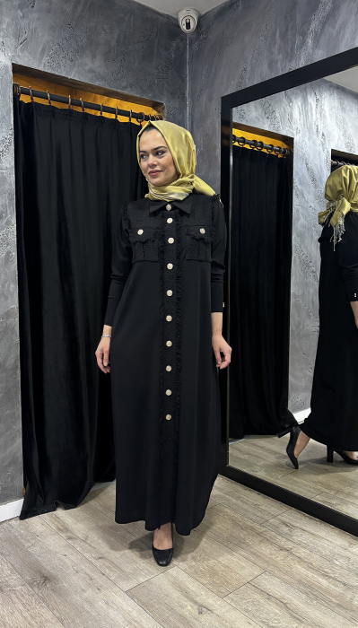 Miss Dalida Püskül Ve Düğme Detaylı Klasik Hırka BLACK - 5