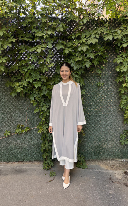 Miss Dalida V Yaka Uzun Triko Tunik GREY - 2