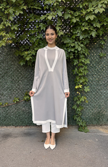 Miss Dalida V Yaka Uzun Triko Tunik GREY - 4