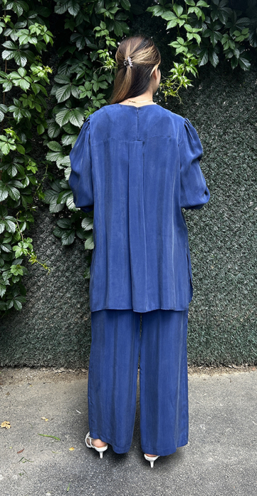 Miss Dalida Yuvarlak Yaka Klasik Kesim Cupro Tunik Navy Blue - 4