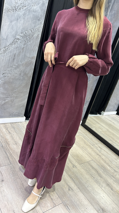 MissWhence Fermuarlı Detaylı İpek Elbise BORDO - 2
