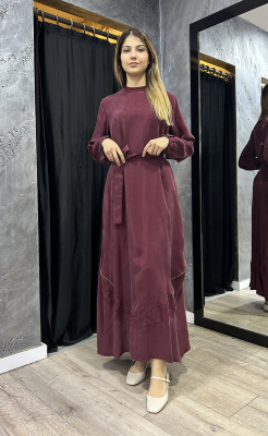 MissWhence Fermuarlı Detaylı İpek Elbise BORDO 
