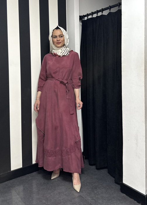 MissWhence Fermuarlı Detaylı İpek Elbise GÜL KURUSU - 1