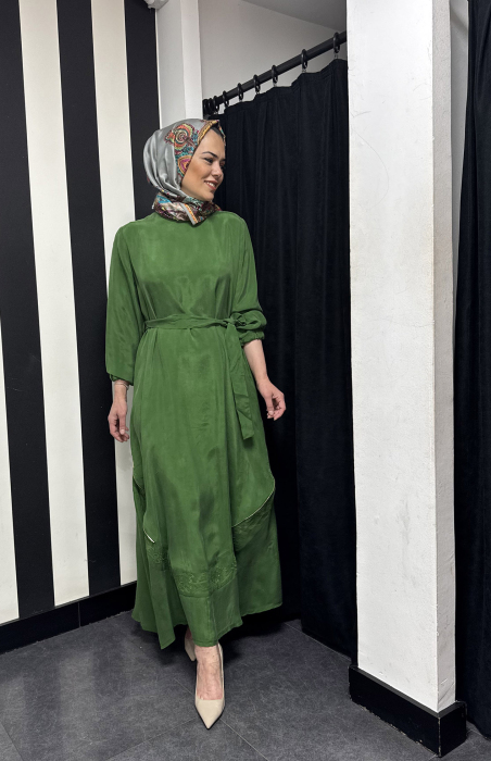 MissWhence Fermuarlı Detaylı İpek Elbise YEŞİL - 2