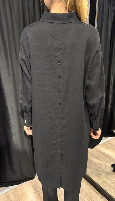 MissDalida Yakası Düğmeli Keten Tunik BLACK - 3