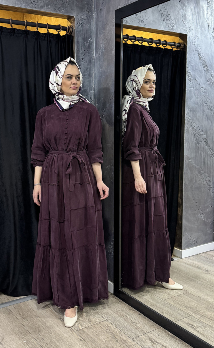 MissWhence Düğme Detaylı Kuşaklı Elbise BORDO - 2