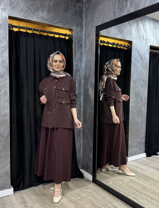 MissWhence Düğme Detaylı Kuşaklı Elbise BORDO - 4
