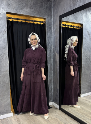 MissWhence Düğme Detaylı Kuşaklı Elbise BORDO - 5