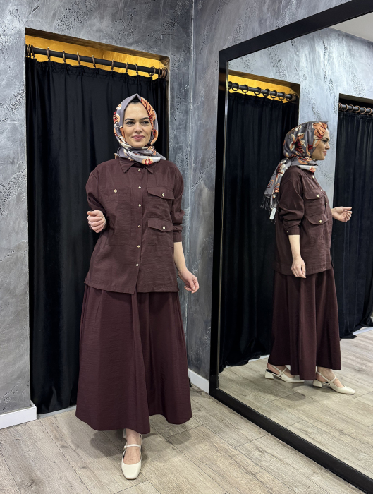 MissWhence Düğme Detaylı Kuşaklı Elbise BORDO - 6