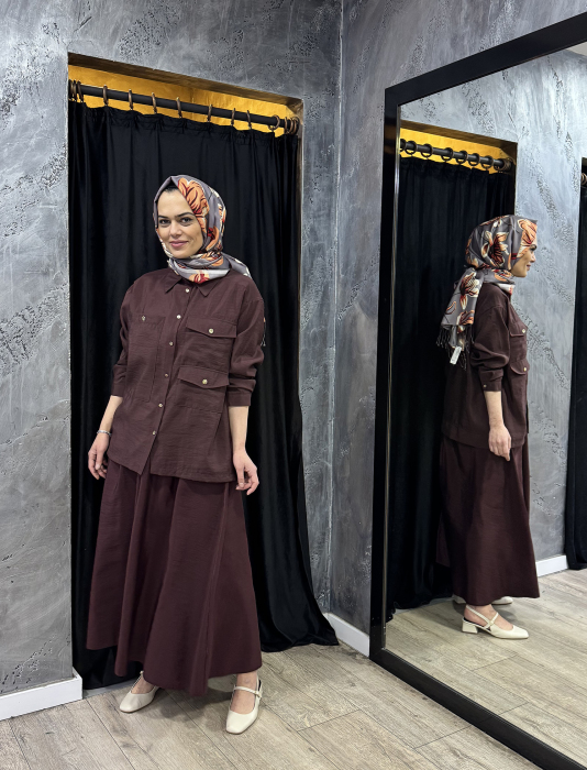 MissWhence Düğme Detaylı Kuşaklı Elbise BORDO - 7