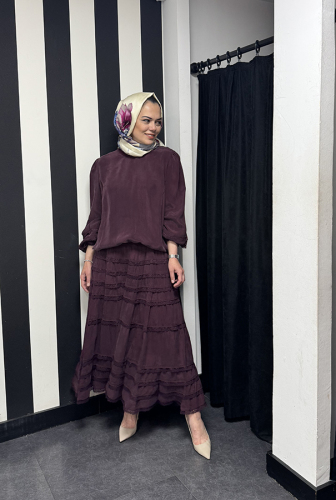 MissWhence Eteği Bilek Ucun Dantelli Takım BORDO 