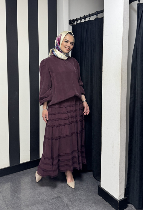 MissWhence Eteği Bilek Ucun Dantelli Takım BORDO - 3