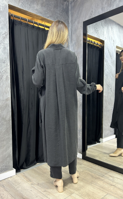 MissWhence Pantolon Beli Lastikli Gömlek Takım SİYAH - 4