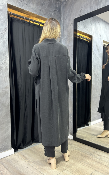 MissWhence Pantolon Beli Lastikli Gömlek Takım SİYAH - 4