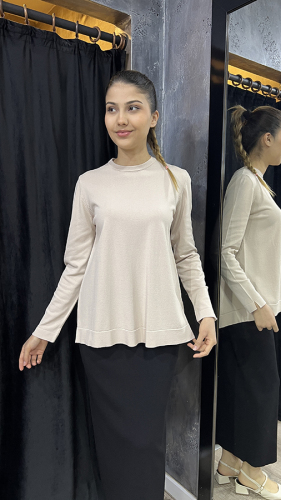 Nuss Önü Kısa Arkası Uzun Basic Tunik BEJ 
